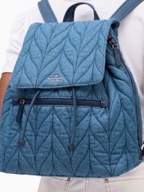 kate spade Ellie Quilted Denim Leaf-Pattern Backpack in Blue